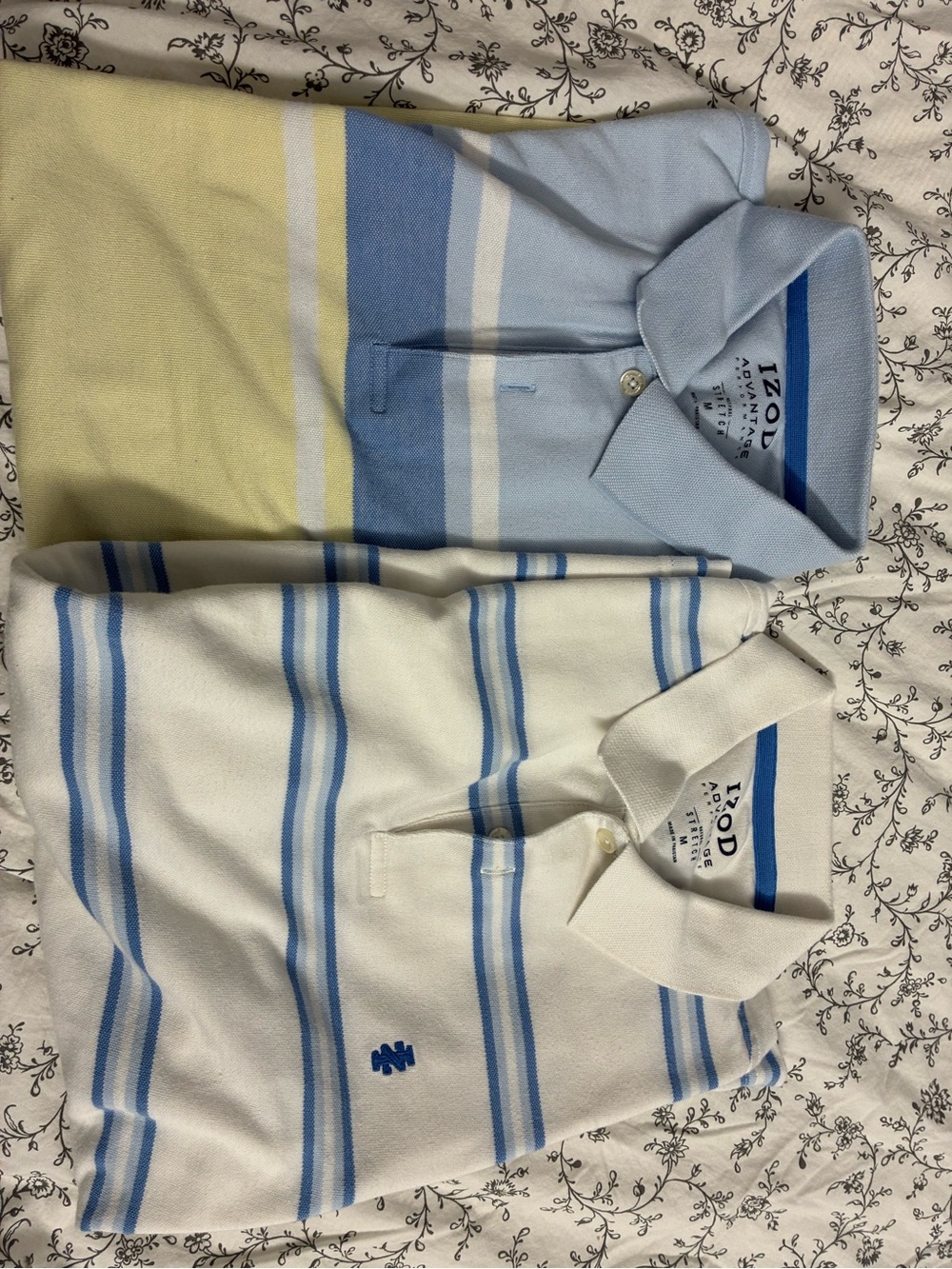Izod Men’s Light Blue, White & Pale Yellow Striped Polo